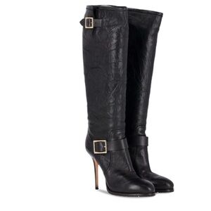 Jimmy Choo “Galen” Knee High Biker Boots In Black Leather Boots Size 39/9
